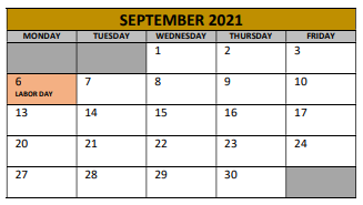 District School Academic Calendar for Irving Elementary for September 2021