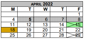 District School Academic Calendar for Eastside Int for April 2022