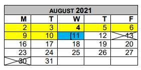 District School Academic Calendar for Gulf Coast H S for August 2021