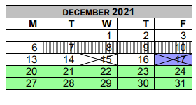 District School Academic Calendar for Eastside Int for December 2021