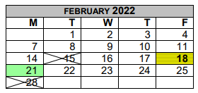 District School Academic Calendar for Eastside Int for February 2022
