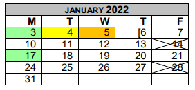 District School Academic Calendar for Eastside Int for January 2022