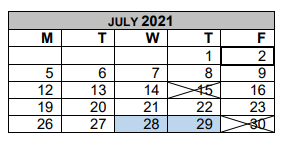 District School Academic Calendar for Eastside Int for July 2021
