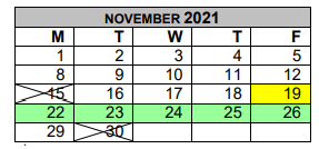 District School Academic Calendar for Southside Primary for November 2021