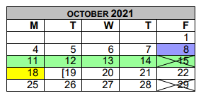 District School Academic Calendar for Eastside Int for October 2021