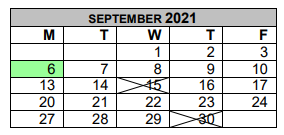 District School Academic Calendar for Douglass Sch for September 2021