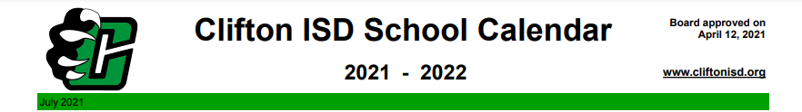 District School Academic Calendar for Clifton Middle