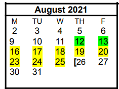 District School Academic Calendar for Clyde Elementary for August 2021