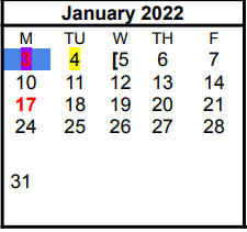 District School Academic Calendar for Clyde High School for January 2022
