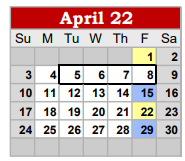 District School Academic Calendar for Coahoma High School for April 2022