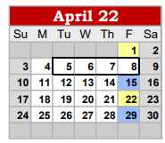 District School Academic Calendar for Coahoma Elementary for April 2022