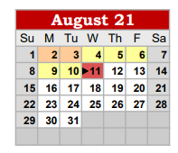 District School Academic Calendar for Coahoma Elementary for August 2021