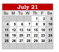 District School Academic Calendar for Coahoma Elementary for July 2021