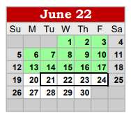 District School Academic Calendar for Coahoma Elementary for June 2022