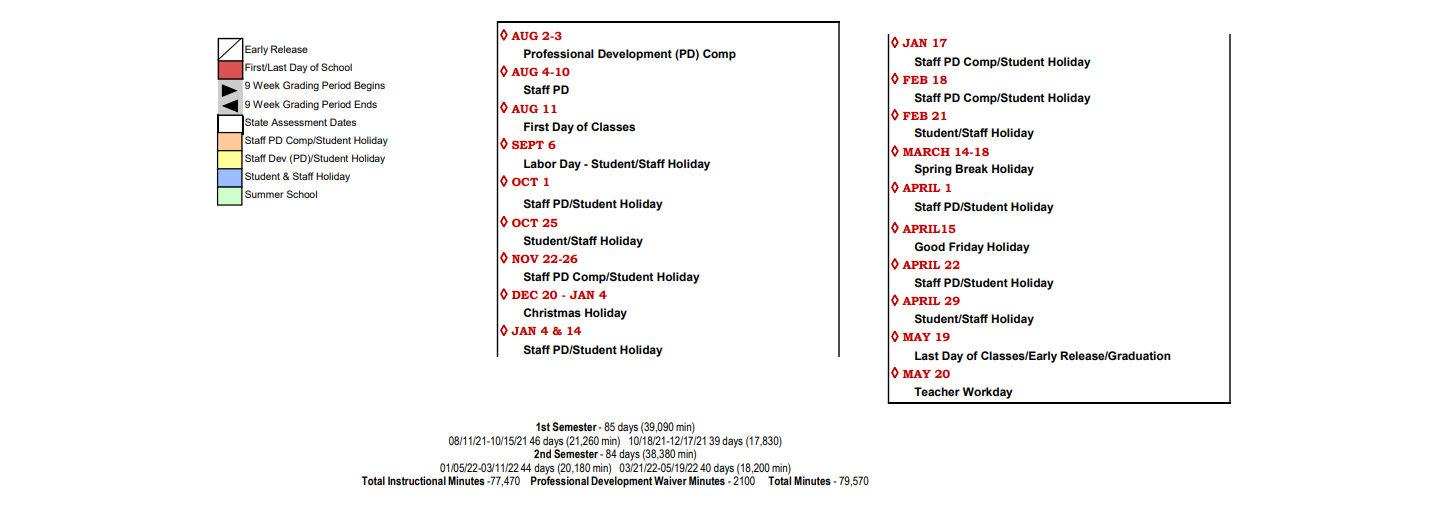 District School Academic Calendar Key for Coahoma Elementary