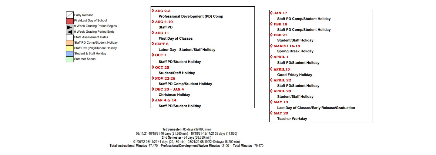 District School Academic Calendar Key for Coahoma High School