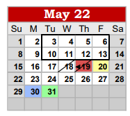 District School Academic Calendar for Coahoma Junior High for May 2022