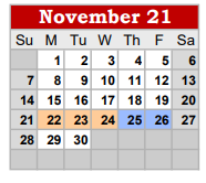 District School Academic Calendar for Coahoma Junior High for November 2021