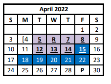 District School Academic Calendar for Street Elementary for April 2022