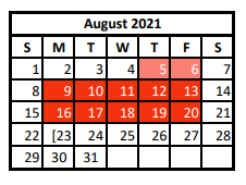 District School Academic Calendar for Coldspring-oakhurst Intermediate for August 2021