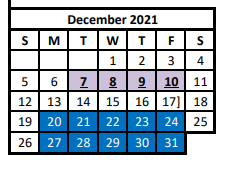 District School Academic Calendar for Coldspring-oakhurst Intermediate for December 2021