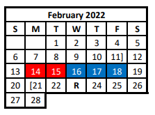 District School Academic Calendar for Coldspring-oakhurst Intermediate for February 2022