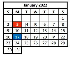 District School Academic Calendar for Street Elementary for January 2022
