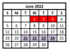 District School Academic Calendar for Street Elementary for June 2022