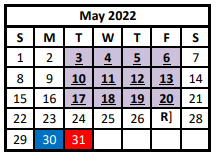 District School Academic Calendar for Coldspring-oakhurst High School for May 2022