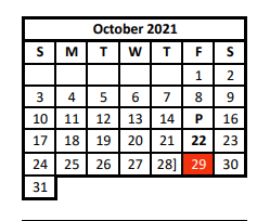 District School Academic Calendar for Coldspring-oakhurst Intermediate for October 2021