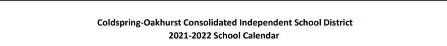 District School Academic Calendar for Coldspring-oakhurst Intermediate