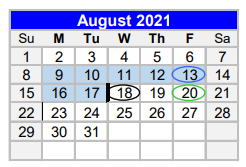 District School Academic Calendar for Coleman Elementary for August 2021