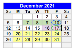 District School Academic Calendar for Coleman High School for December 2021