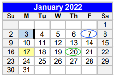 District School Academic Calendar for Coleman Elementary for January 2022