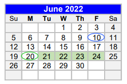 District School Academic Calendar for Coleman High School for June 2022