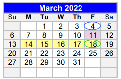 District School Academic Calendar for Coleman High School for March 2022
