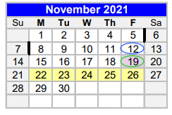 District School Academic Calendar for Coleman High School for November 2021