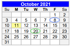 District School Academic Calendar for Coleman Junior High for October 2021
