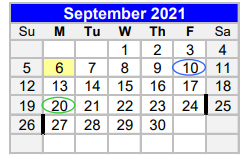 District School Academic Calendar for Coleman Elementary for September 2021