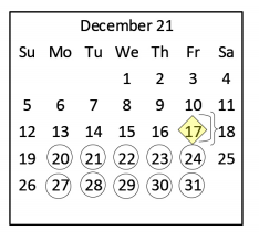 District School Academic Calendar for Center For Alternative Learning for December 2021