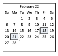District School Academic Calendar for Center For Alternative Learning for February 2022
