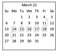 District School Academic Calendar for Oakwood Intermediate School for March 2022