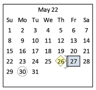 District School Academic Calendar for Center For Alternative Learning for May 2022