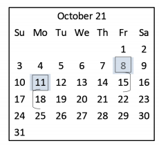 District School Academic Calendar for Center For Alternative Learning for October 2021