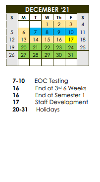 District School Academic Calendar for Hutchinson Elementary for December 2021