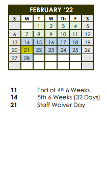 District School Academic Calendar for Wallace Accelerated H S for February 2022
