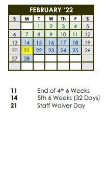 District School Academic Calendar for Hutchinson Elementary for February 2022