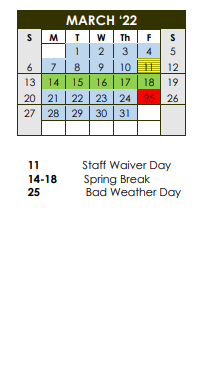 District School Academic Calendar for Kelley Elementary for March 2022