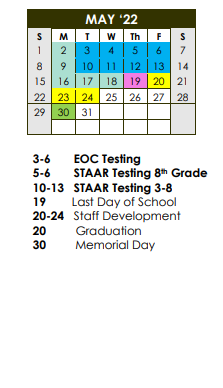 District School Academic Calendar for Colorado Middle for May 2022