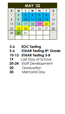 District School Academic Calendar for Hutchinson Elementary for May 2022